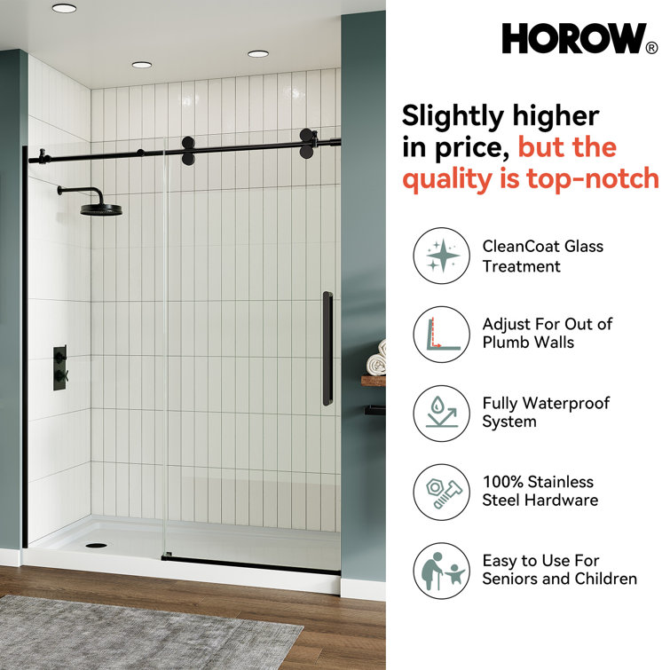 60" Matte Black Frameless Sliding Shower Door with Clear Glass