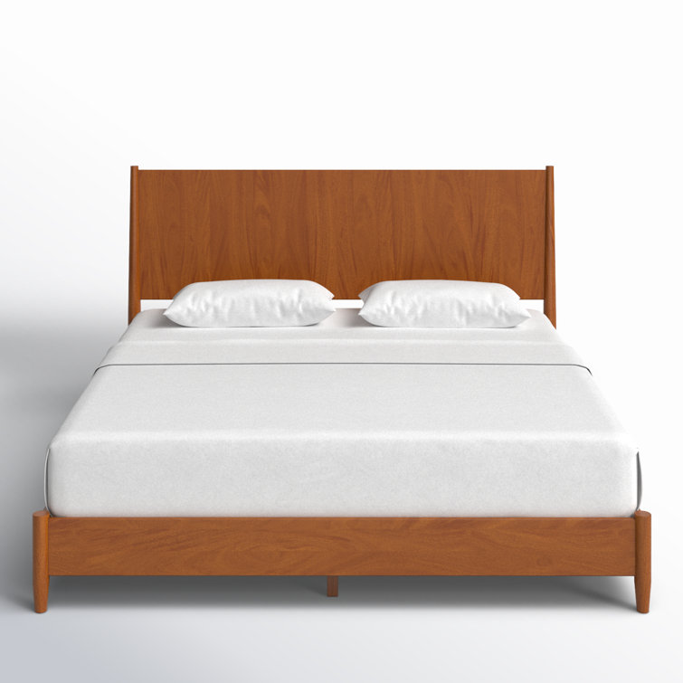 Mid-Century Acorn Full Platform Bed with Headboard and Drawer