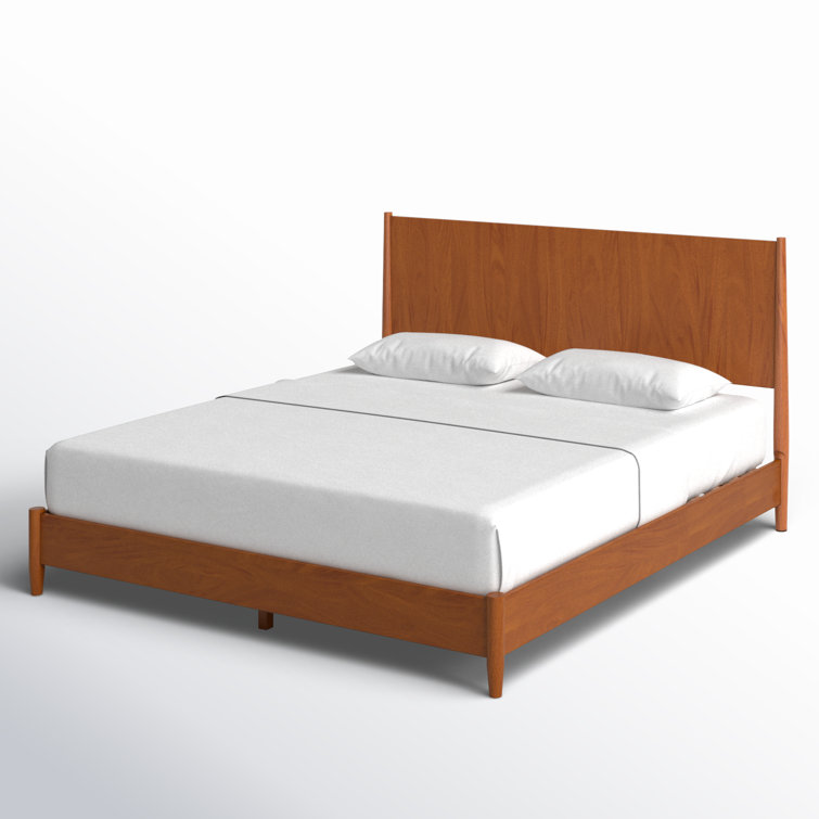 Mid-Century Acorn Full Platform Bed with Headboard and Drawer