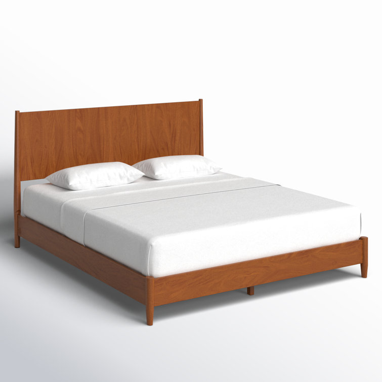 Mid-Century Acorn Full Platform Bed with Headboard and Drawer
