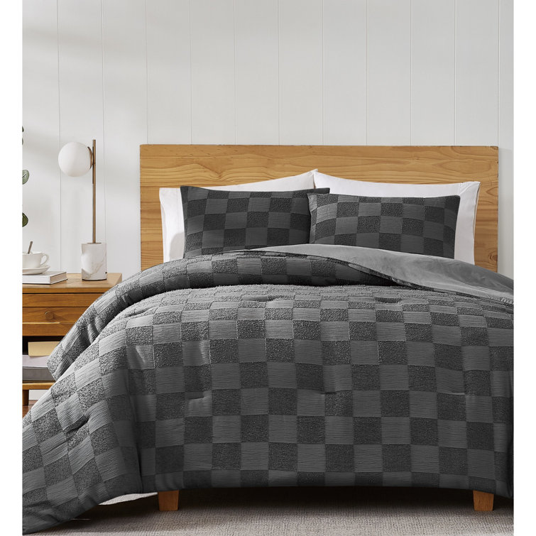 Cream Textured Checkered Queen Duvet Cover Set