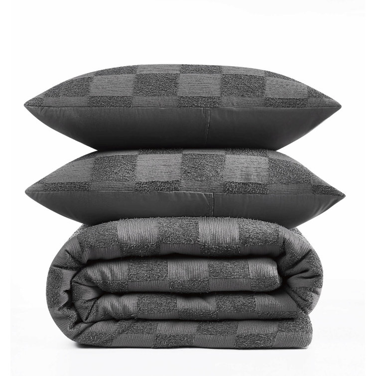 Cream Textured Checkered Queen Duvet Cover Set