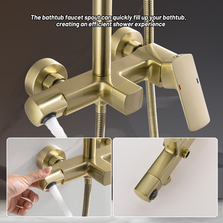 Brushed Gold Adjustable Rain Shower System with Handheld