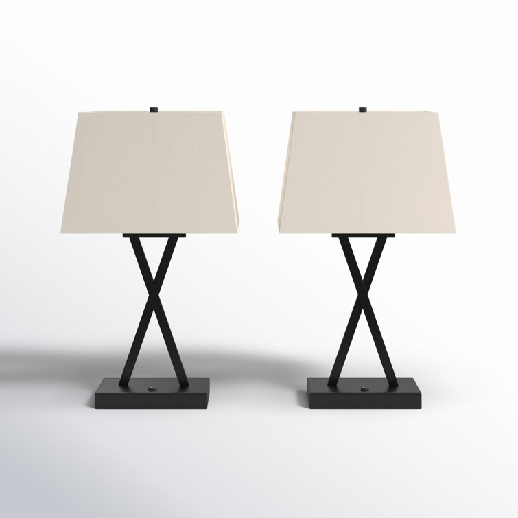 Maisie Black Crossing Lines USB Table Lamp Set of Two