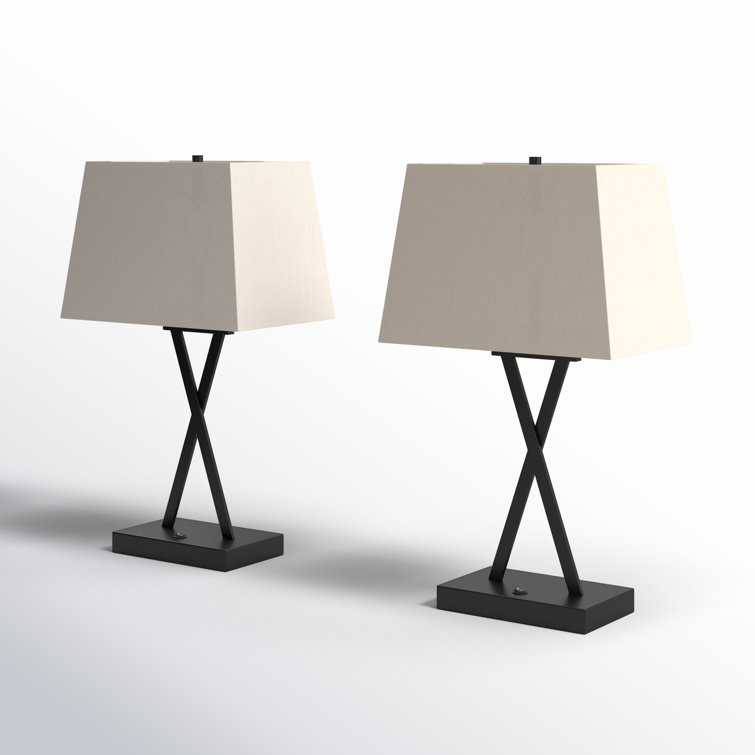 Maisie Black Crossing Lines USB Table Lamp Set of Two