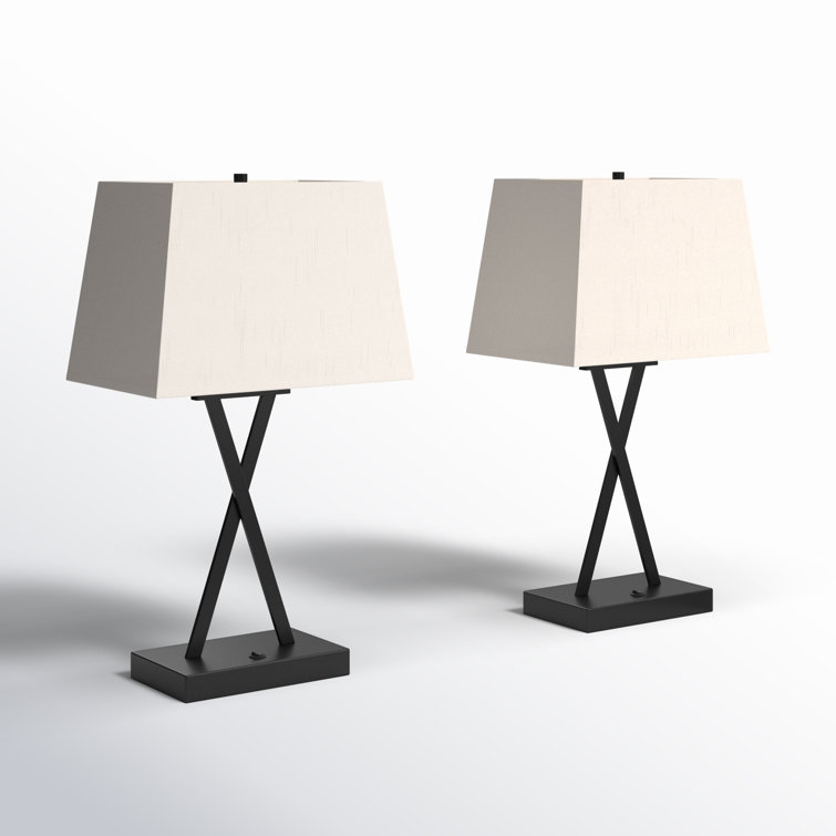 Maisie Black Crossing Lines USB Table Lamp Set of Two