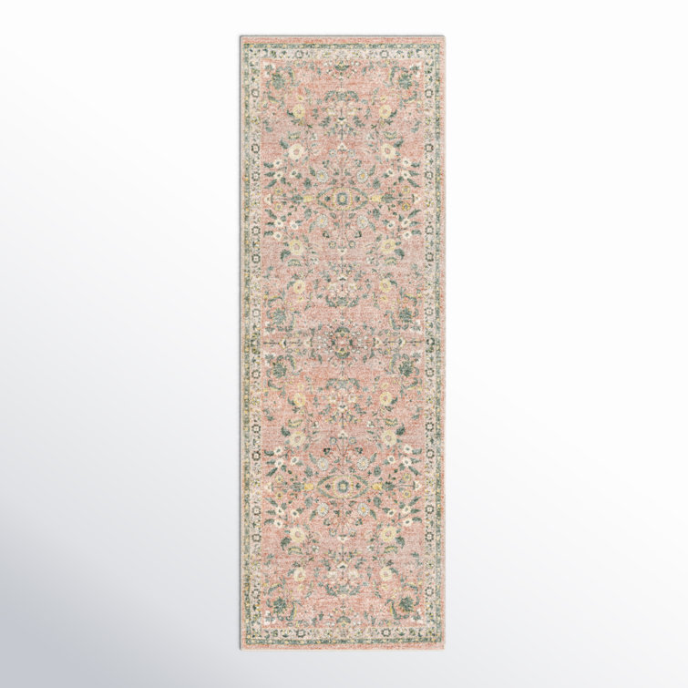 Gray and Pink Oriental Synthetic Easy Care Rug