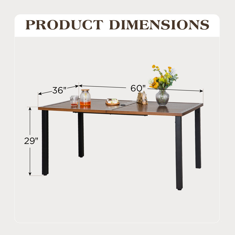 Teak-Grain and Black Metal Outdoor Dining Table for 6