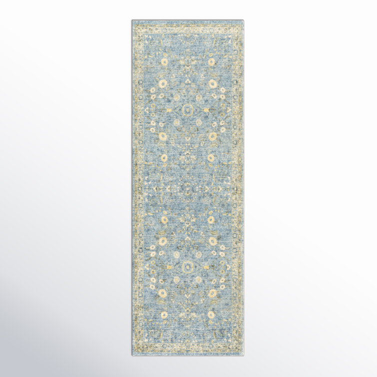 Gray and Blue Oriental Synthetic Easy Care Rug