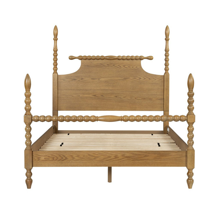 Beckett Natural Wood Queen Poster Bed with Headboard and Drawer
