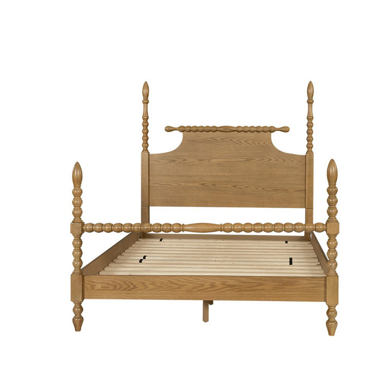 Beckett Natural Wood Queen Poster Bed with Headboard and Drawer