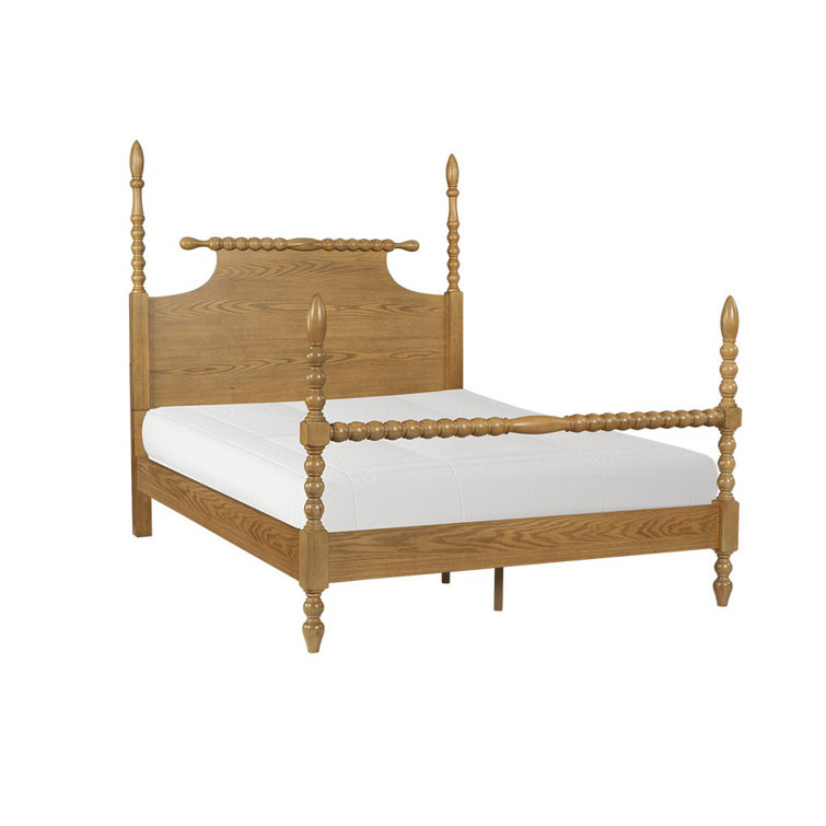 Beckett Natural Wood Queen Poster Bed with Headboard and Drawer