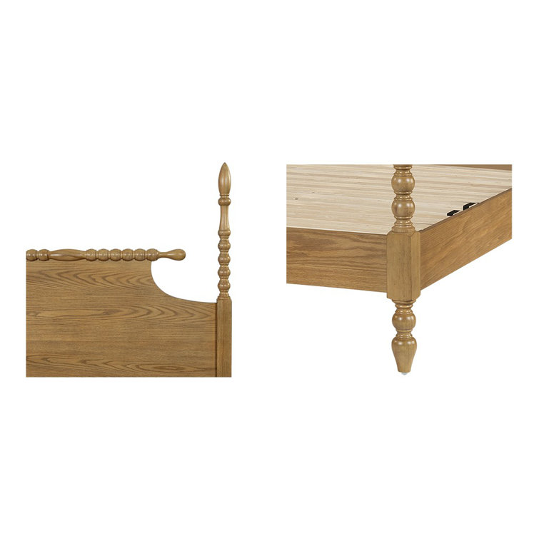 Beckett Natural Wood Queen Poster Bed with Headboard and Drawer
