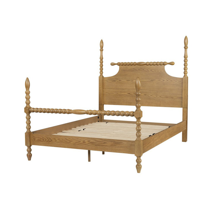 Beckett Natural Wood Queen Poster Bed with Headboard and Drawer