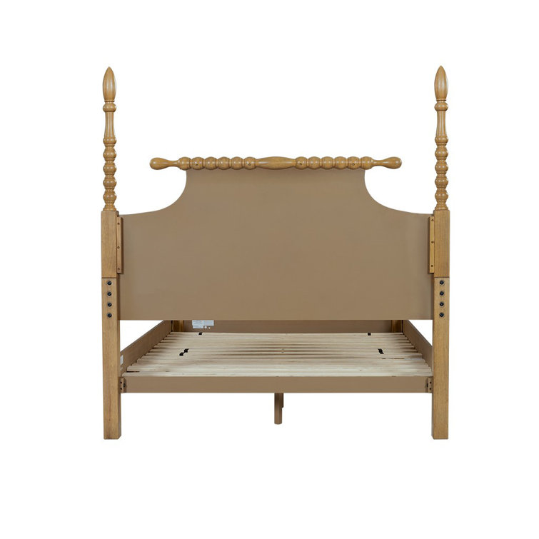 Beckett Natural Wood Queen Poster Bed with Headboard and Drawer