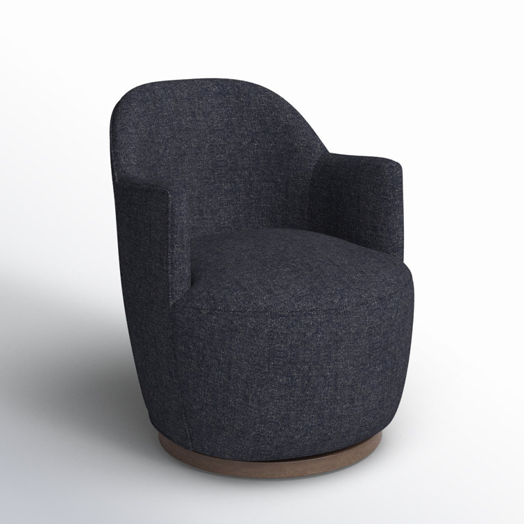 Knoll Natural Barrel Leather Swivel Chair with Wooden Base