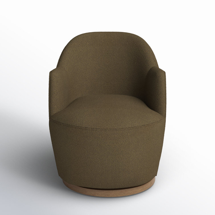 Knoll Natural Barrel Leather Swivel Chair with Wooden Base