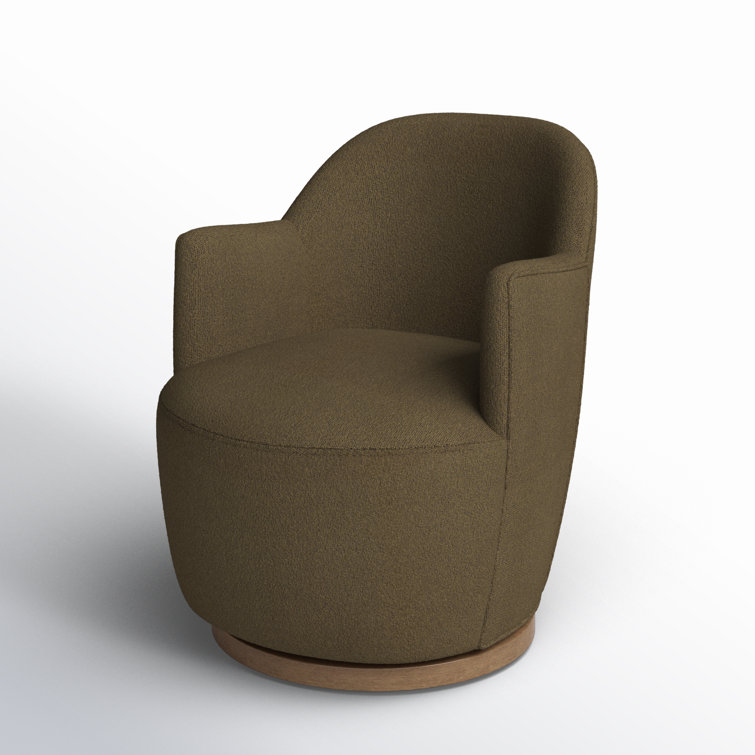 Knoll Natural Barrel Leather Swivel Chair with Wooden Base