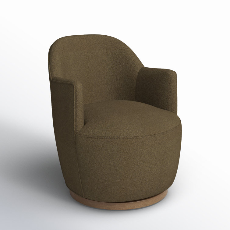Knoll Natural Barrel Leather Swivel Chair with Wooden Base