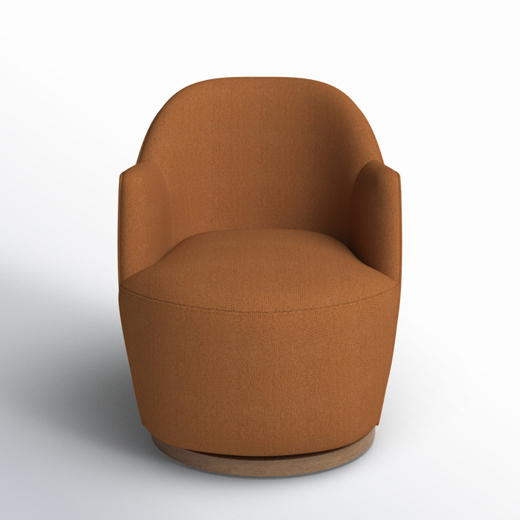 Knoll Natural Barrel Leather Swivel Chair with Wooden Base