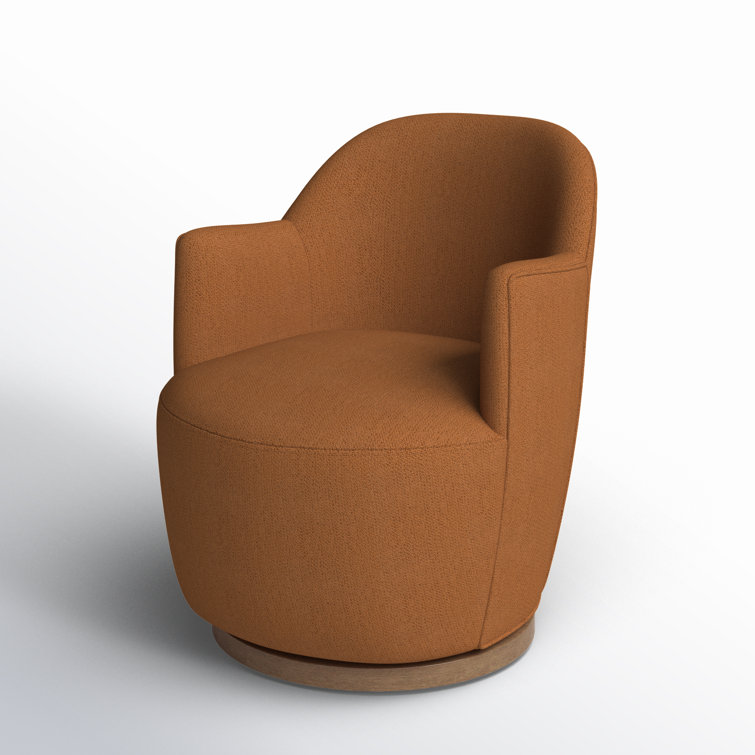 Knoll Natural Barrel Leather Swivel Chair with Wooden Base