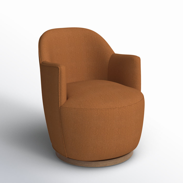 Knoll Natural Barrel Leather Swivel Chair with Wooden Base