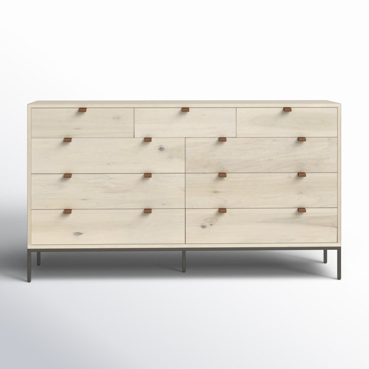 Dove Poplar 70" 9-Drawer Dresser with Leather Pulls