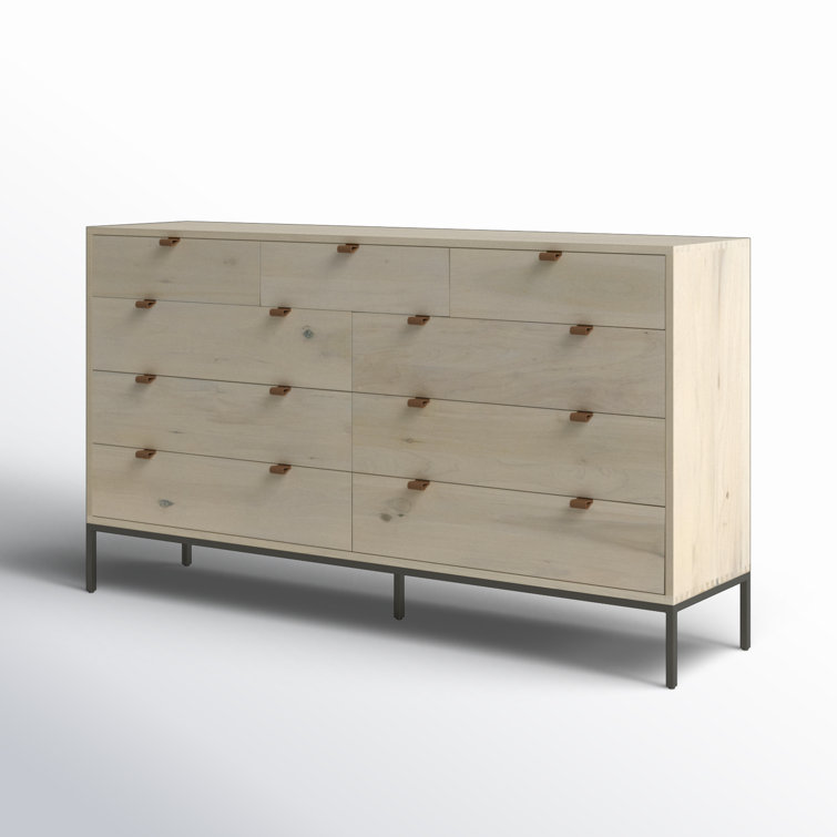 Dove Poplar 70" 9-Drawer Dresser with Leather Pulls