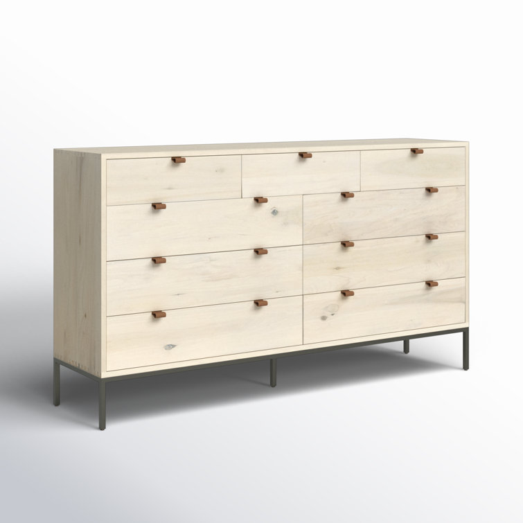 Dove Poplar 70" 9-Drawer Dresser with Leather Pulls