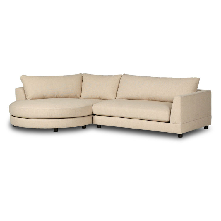 Beige Fabric Two-Piece Sectional Sofa with Wood Legs
