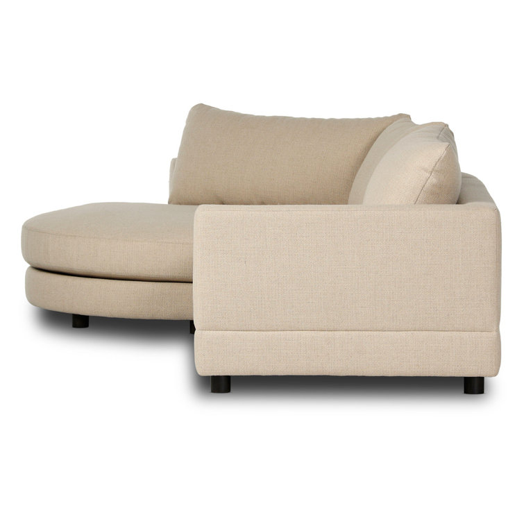 Beige Fabric Two-Piece Sectional Sofa with Wood Legs