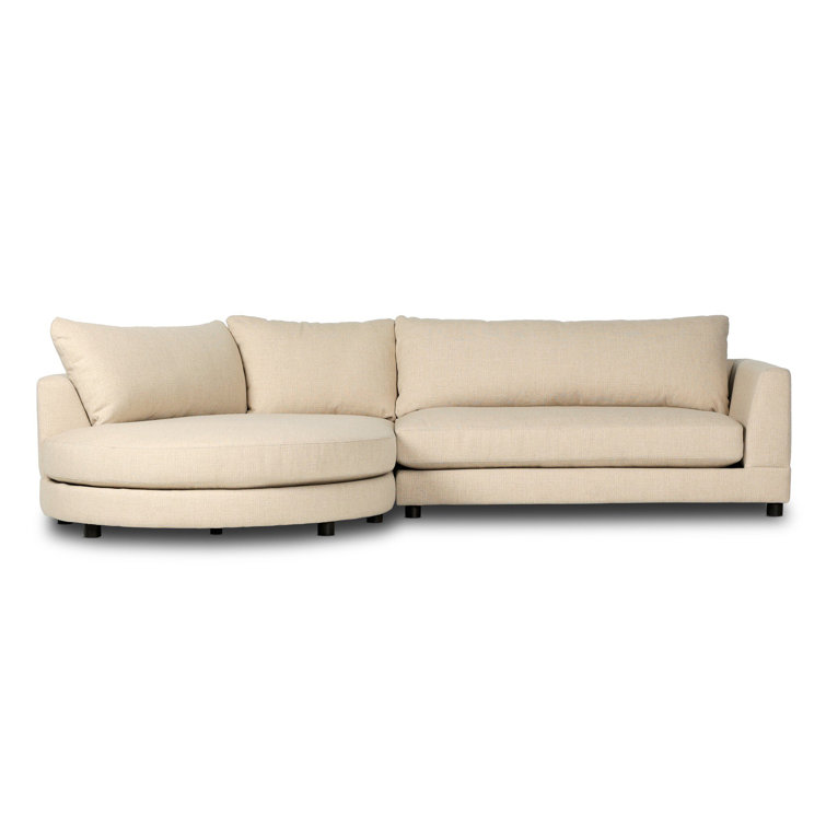 Beige Fabric Two-Piece Sectional Sofa with Wood Legs