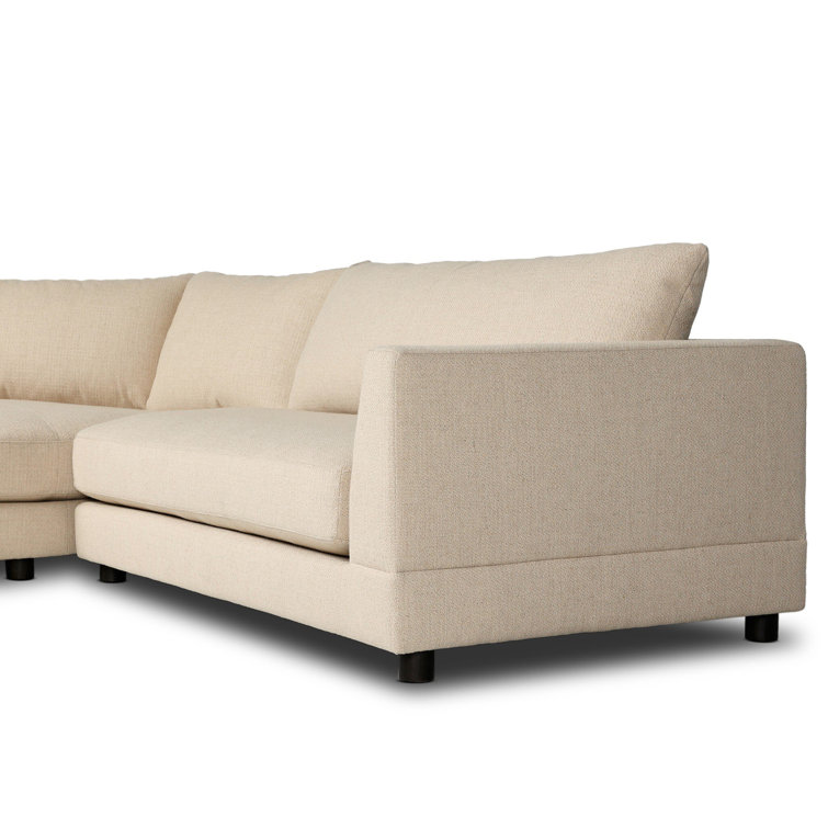 Beige Fabric Two-Piece Sectional Sofa with Wood Legs