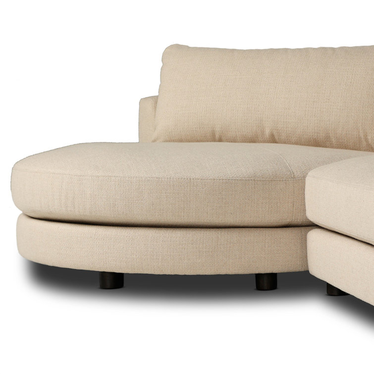 Beige Fabric Two-Piece Sectional Sofa with Wood Legs