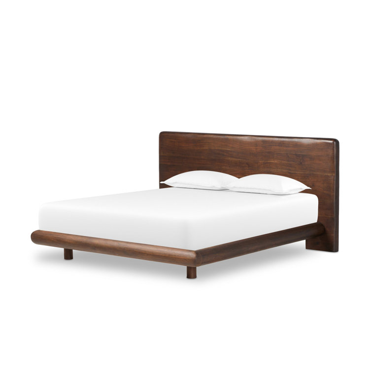 Rustic Brown Acacia Queen Bed with Headboard and Drawer