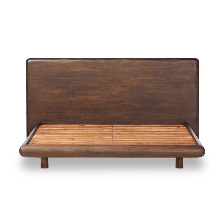 Rustic Brown Acacia Queen Bed with Headboard and Drawer