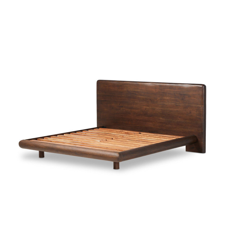 Rustic Brown Acacia Queen Bed with Headboard and Drawer