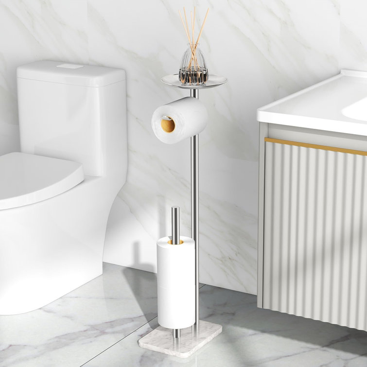 Brushed Nickel Free Standing Toilet Paper Holder with Marble Base