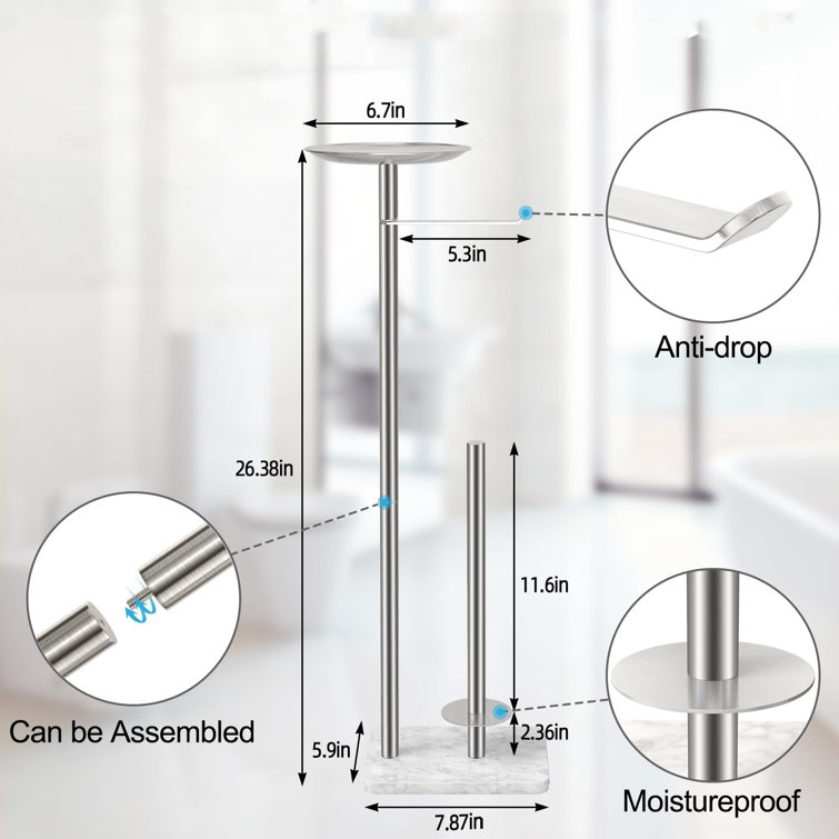 Brushed Nickel Free Standing Toilet Paper Holder with Marble Base