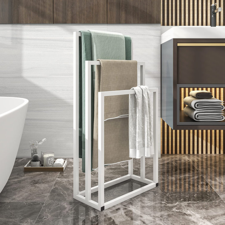 White 3-Tier Freestanding Metal Towel Rack with Storage Shelf