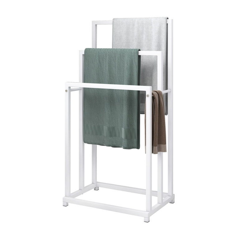 White 3-Tier Freestanding Metal Towel Rack with Storage Shelf