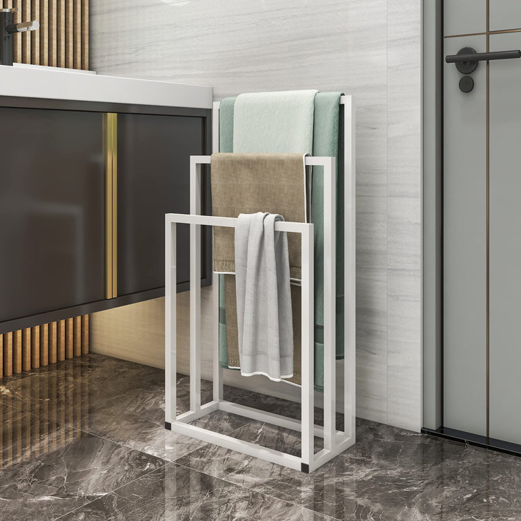 White 3-Tier Freestanding Metal Towel Rack with Storage Shelf