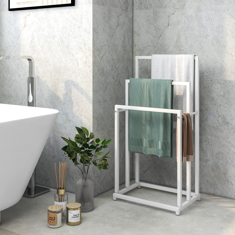 White 3-Tier Freestanding Metal Towel Rack with Storage Shelf