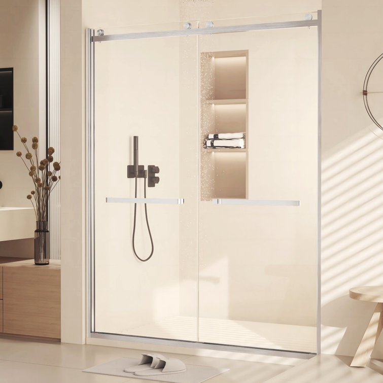 60" Frameless Brushed Nickel Sliding Shower Door with Clear Glass