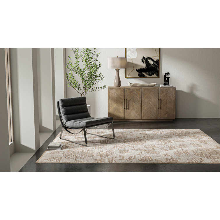 Handmade Tan Wool Rectangular Floral Area Rug