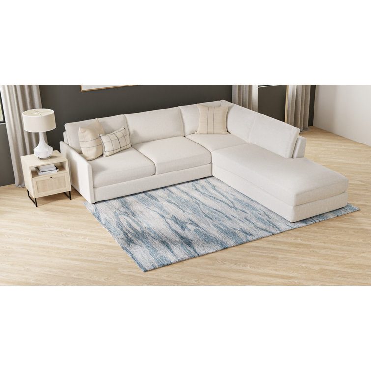 Light Blue Wool Handmade Tufted Rectangular Area Rug 5' x 7'