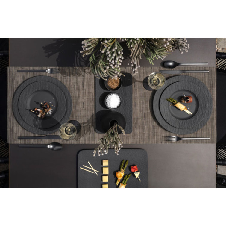 Black Textured Ceramic Rectangular Serving Tray