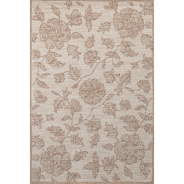 Handmade Tan Wool Rectangular Floral Area Rug