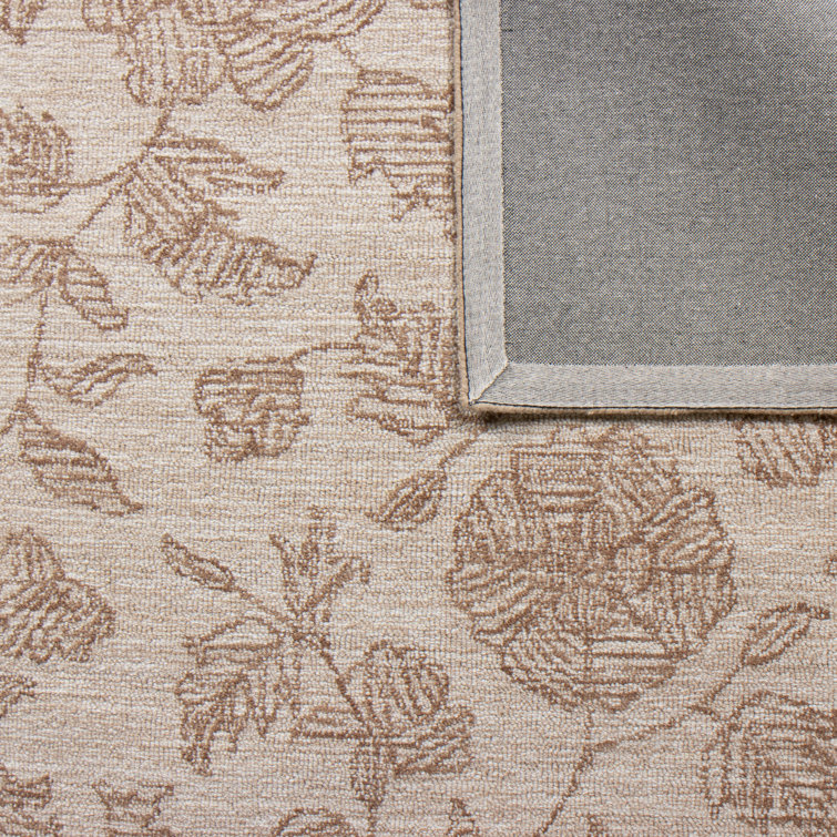 Handmade Tan Wool Rectangular Floral Area Rug