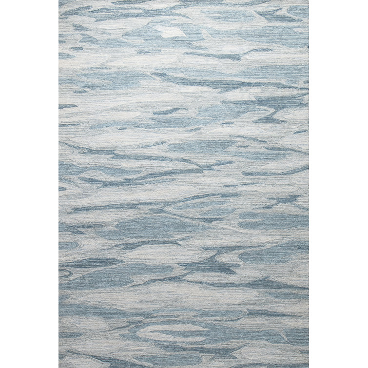 Handmade Light Blue Wool Rectangular Area Rug 7'6" x 9'6"